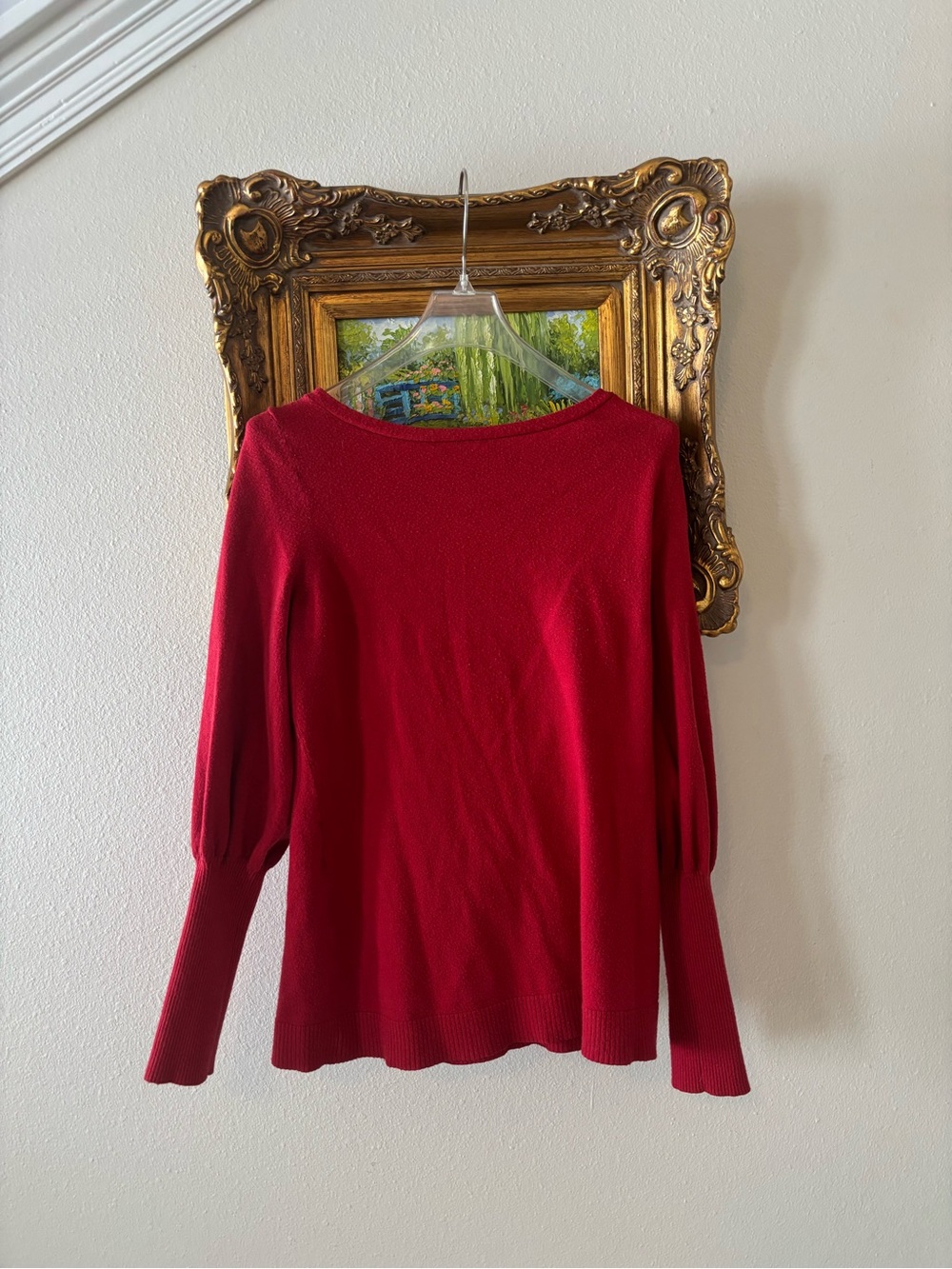 White House Black Market Red Knit Long-Sleeve Top